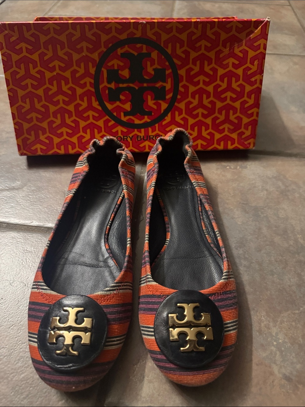 Tory Burch Multicolor Striped Logo Ballet Flats